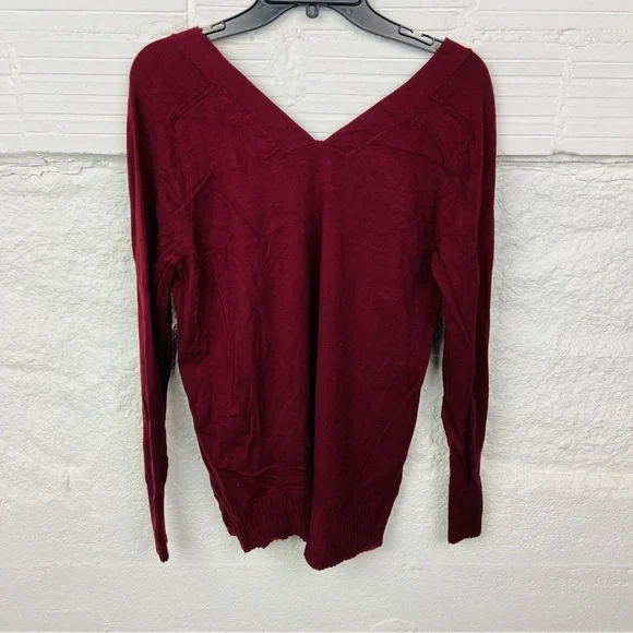 Lark & Ro Deep Red burgundy V neck Knit sweater Top size large - Picture 8 of 9